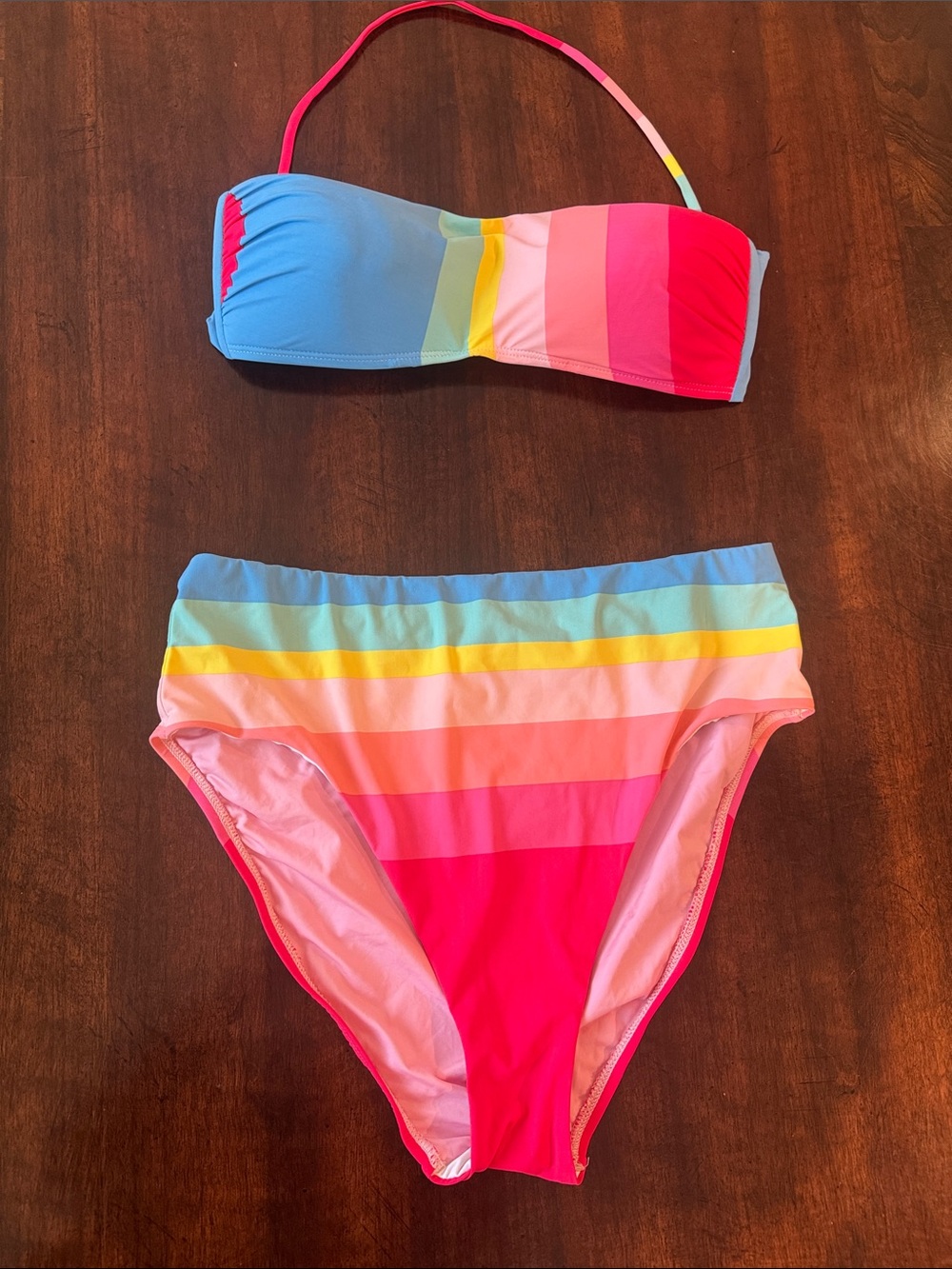 La Blanca Rainbow Stripe Bandeau Bikini - Blue, Yellow, Pink, Red